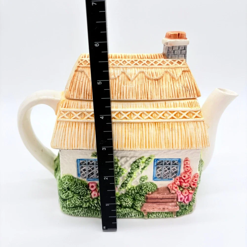 Vintage Cottagecore Thatched Roof House Teapot Ceramic English Country Decor